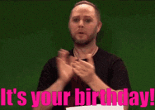 A Man In A Black Shirt Is Making A Funny Face And Saying It 'S Your Birthday . GIF