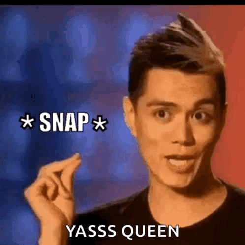 A Man In A Black Shirt Is Making A Funny Face And Says Snap Yasss Queen GIF