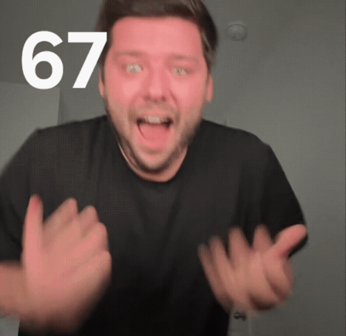 Man Making Funny Face With Number 67 Above GIF