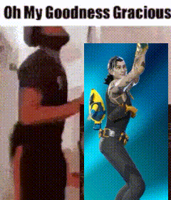 A Man In A Black Shirt Is Standing Next To A Picture Of A Man In A Black Shirt Holding A Gun . GIF