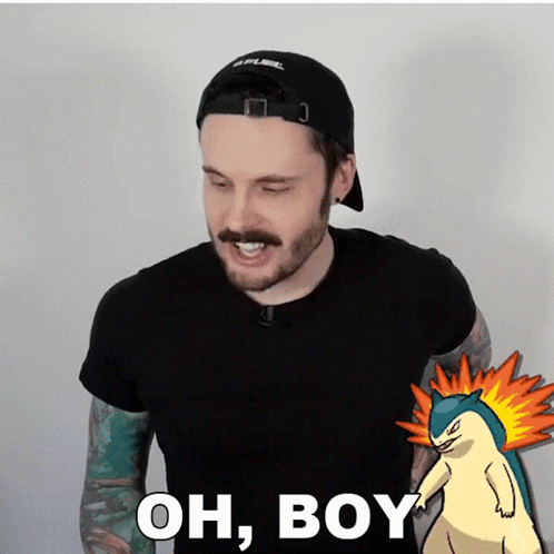 Man In Black Shirt Says Oh Boy Next To Pokémon GIF
