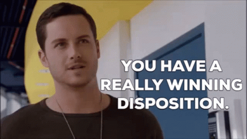 Man In Black Shirt Saying You Have A Really Winning Disposition GIF
