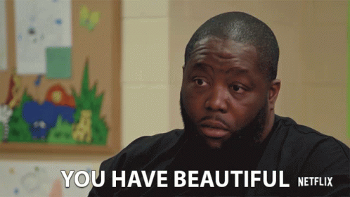 a man in a black shirt says you have beautiful