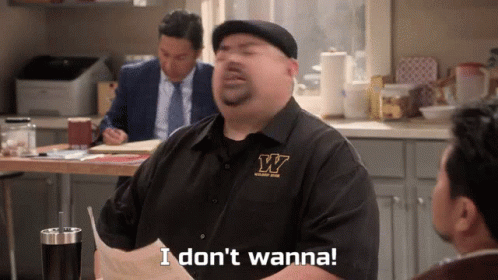A Man In A Black Shirt With The Letter W On It Says I Don 'T Wanna GIF
