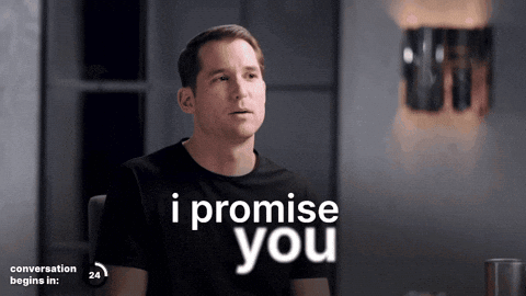 A Man In A Black Shirt With The Words " I Promise You " On It GIF