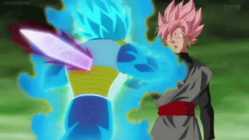 A Man In A Black Suit Is Standing In Front Of A Person In A Blue Costume . GIF