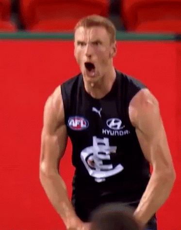 A Man In A Black Tank Top With A Hyundai Logo On It Is Standing On A Red Field . GIF