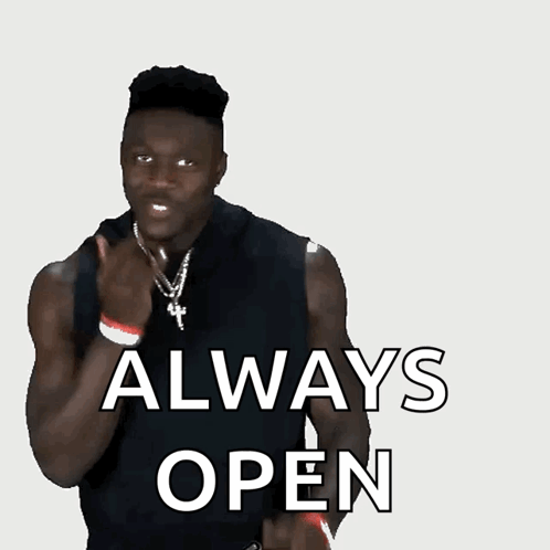 Man In Black Tank Top Says Always Open GIF