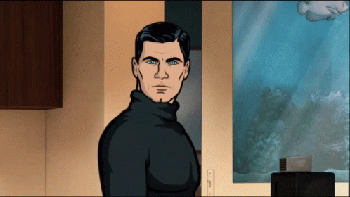 A Man In A Black Turtleneck Is Standing In Front Of A Window GIF