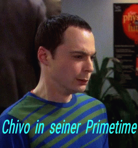 A Man In A Blue And Green Striped Shirt With The Words Chivo In Seiner Primetime GIF