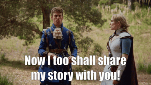 A Man In A Blue Coat Is Talking To A Woman In A White Dress GIF