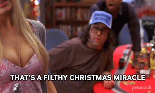 A Man In A Blue Hat Says That 'S A Filthy Christmas Miracle . GIF