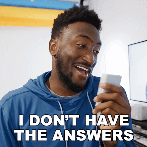 A Man In A Blue Hoodie Is Holding A Cell Phone And Saying I Don T Have The Answers GIF