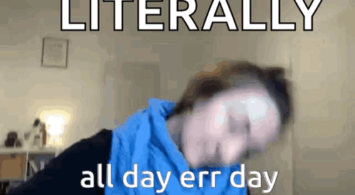 A Man In A Blue Hoodie Is Making A Funny Face And Says `` Literally All Day Errr Day '' . GIF