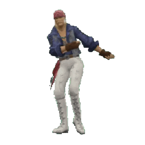 a man in a blue jacket and white pants is dancing with his arms outstretched