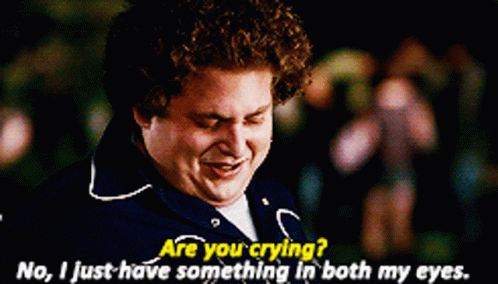 A Man In A Blue Jacket Is Crying And Says " Are You Crying " GIF