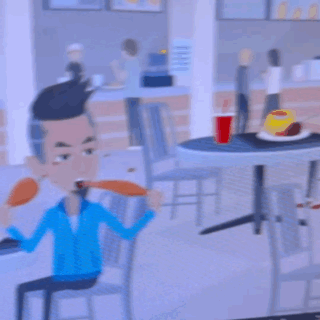 A Man In A Blue Jacket Is Eating Chicken GIF