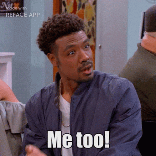 A Man In A Blue Jacket Says Me Too On A Screen GIF