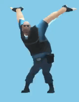 A Man In A Blue Shirt And Black Gloves Is Dancing In A Video Game . GIF