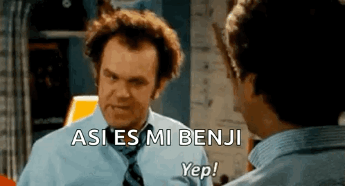 A Man In A Blue Shirt And Tie Is Looking At Himself In The Mirror And Saying " Asi Es Mi Benji Yep ! " GIF