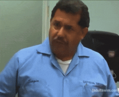 a man in a blue shirt has the words i no clean on his shirt