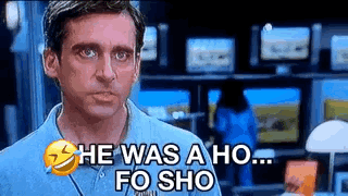 A Man In A Blue Shirt Is Making A Funny Face And Saying `` She Was A Ho ... Fo Sho '' . GIF