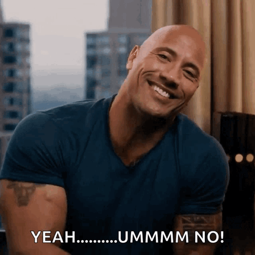 A Man In A Blue Shirt Is Smiling And Says Yeah Ummm No GIF