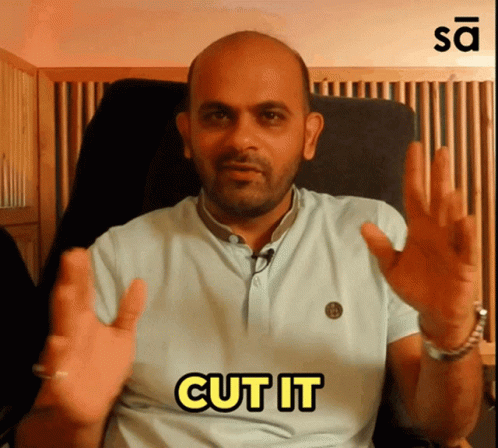A Man In A Blue Shirt Says Cut It In Yellow GIF