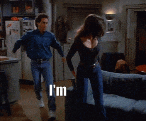 A Man In A Blue Shirt Says I 'M A Righty Can 'T In Front Of A Woman On A Couch GIF