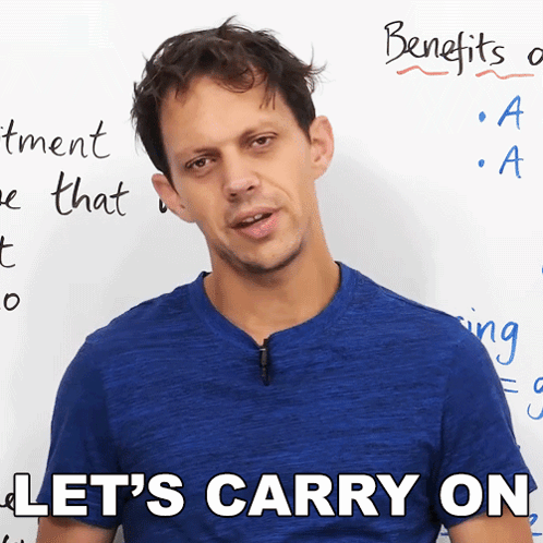 Man In Blue Shirt Saying Let's Carry On GIF