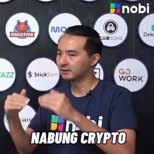 Man In Blue Shirt Saying Nabung Crypto GIF