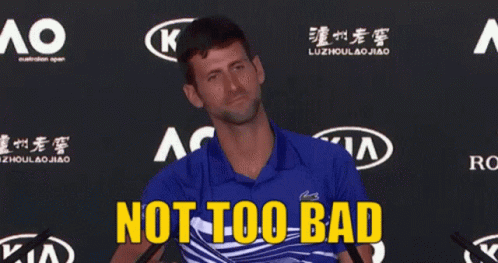 A Man In A Blue Shirt Says Not Too Bad In Front Of A Kia Logo GIF
