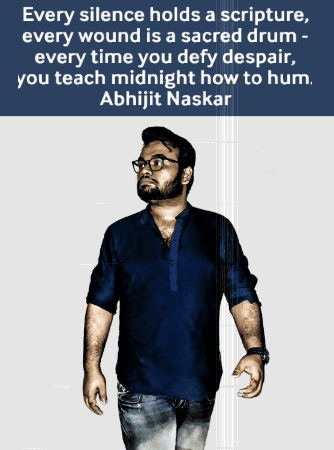 A Man In A Blue Shirt Stands In Front Of A Quote From Abhijit Naskar GIF