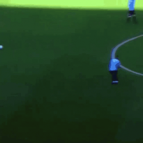 A Man In A Blue Shirt Stands On A Green Field GIF