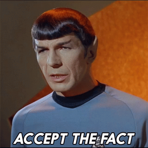 A Man In A Blue Shirt With The Words Accept The Fact Above Him GIF
