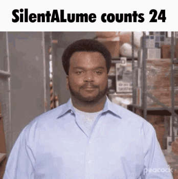 A Man In A Blue Shirt With The Words Silentalume Counts 24 On The Top GIF