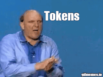 a man in a blue shirt with the words tokens tokens on the top