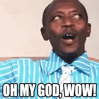 A Man In A Blue Striped Shirt And Tie Is Making A Funny Face And Saying Oh My God Wow . GIF