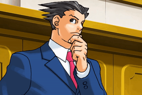 A Man In A Blue Suit And Red Tie Is Thinking GIF
