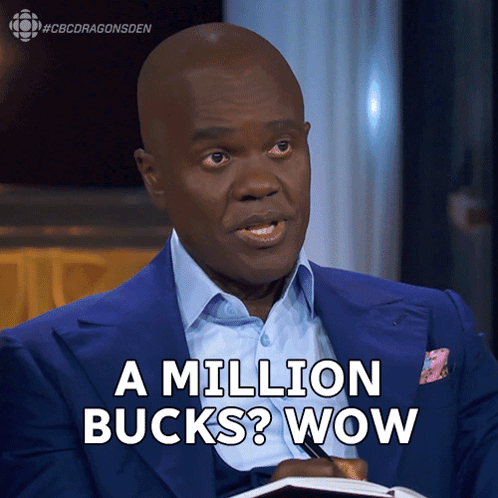 A Man In A Blue Suit Is Saying " A Million Bucks Wow " GIF