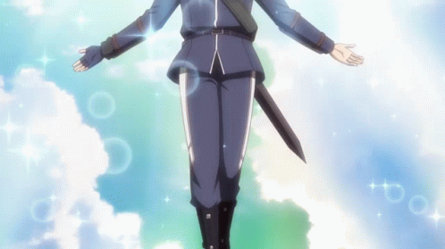 A Man In A Blue Uniform With A Sword In His Hand GIF
