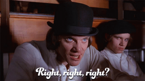 A Man In A Bowler Hat Says " Right Right Right " GIF