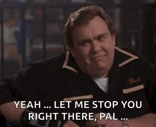A Man In A Bowling Shirt Says Yeah Let Me Stop You Right There Pal . GIF