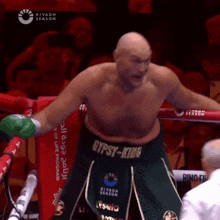 A Man In A Boxing Ring Wearing Gypsy King Shorts GIF