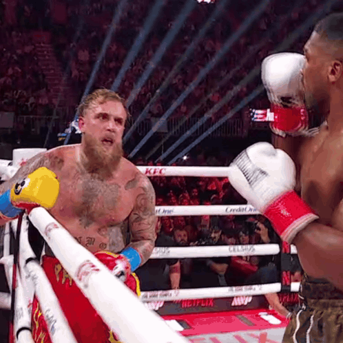 A Man In A Boxing Ring With A Netflix Logo On The Side GIF