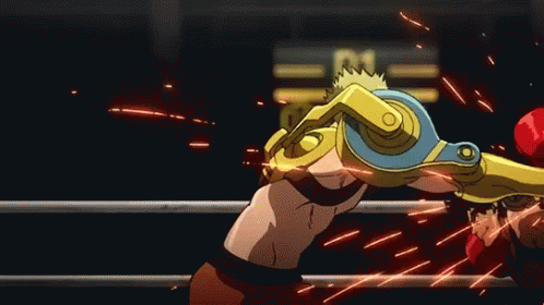 A Man In A Boxing Ring With A Yellow Arm GIF