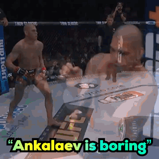 A Man In A Boxing Ring With The Words " Ankalaev Is Boring " On The Bottom GIF