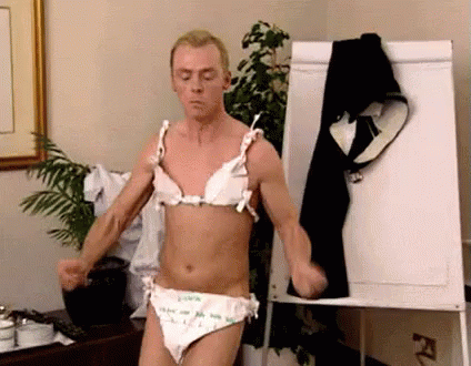A Man In A Bra And Panties Is Standing In Front Of A White Board . GIF