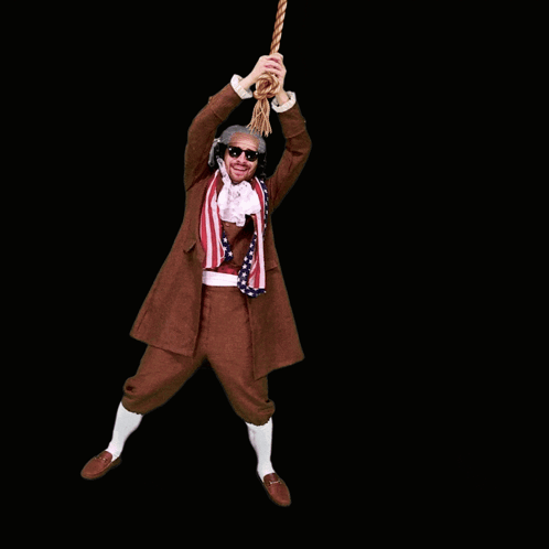A Man In A Brown Suit Hanging From A Rope GIF