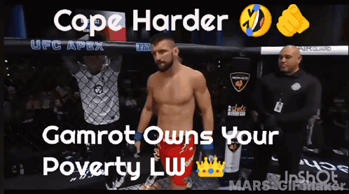 A Man In A Cage With The Words Cope Harder Gamrot Owns Your Poverty GIF